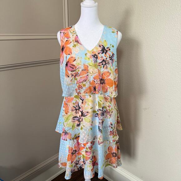 Donna Ricco New York Tired Floral Lined Dress Size 8 - Picture 1 of 5